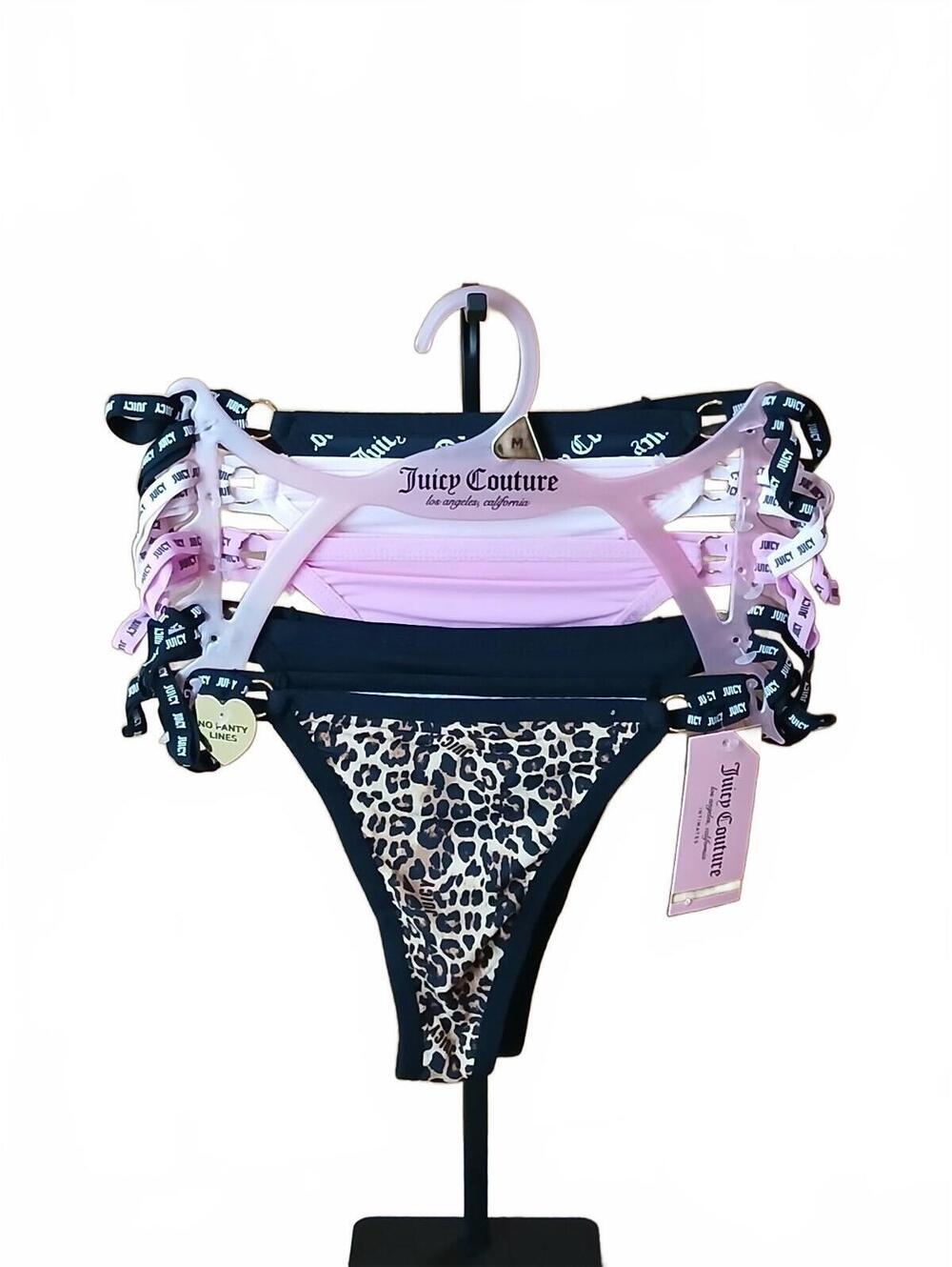 Juicy Couture 5 Pack Thong Panties Pink Black Leopard Print Size Medium NWT E/51